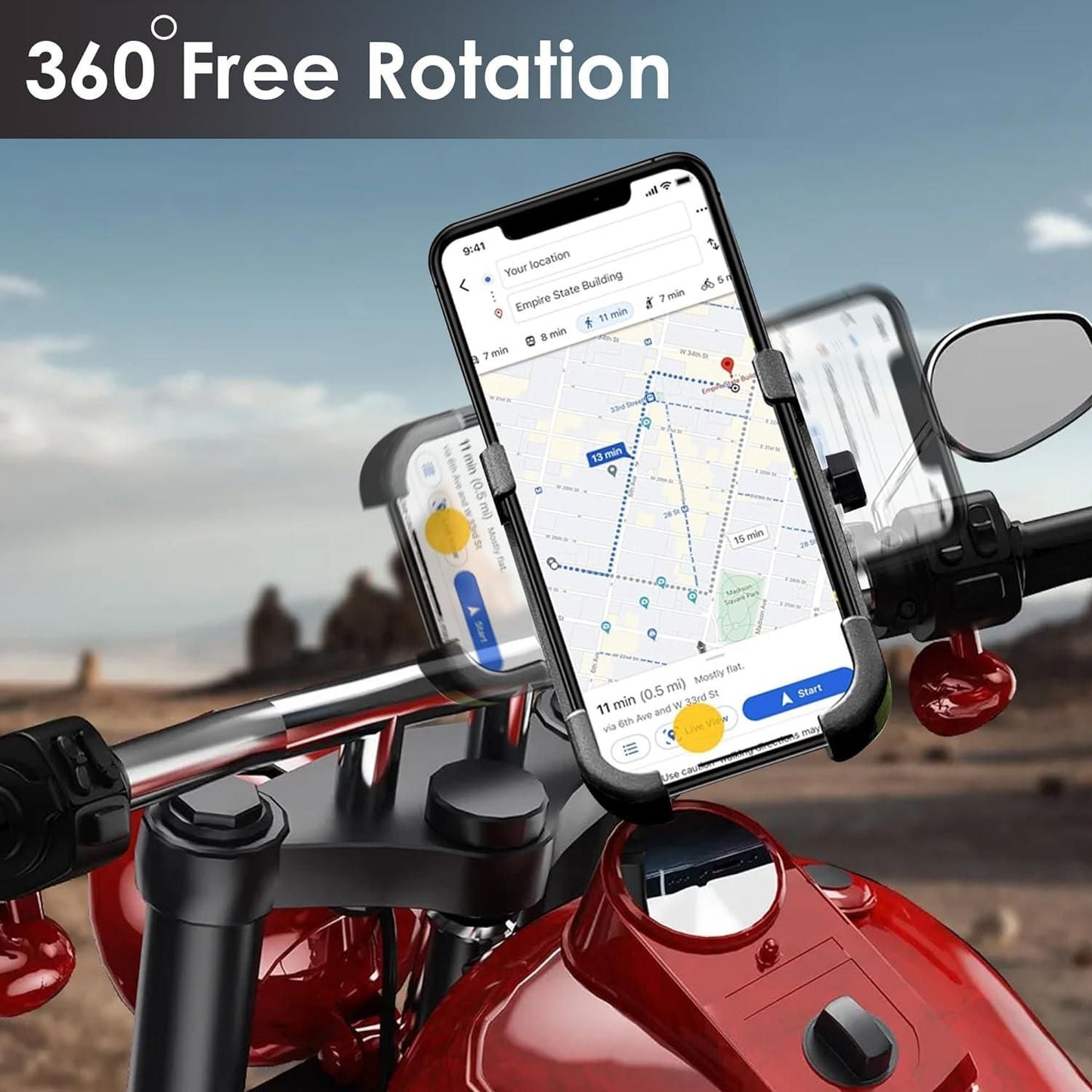 360° Rotating Mobile Phone Holder – Universal Handlebar Mount for Bikes & Motorcycles