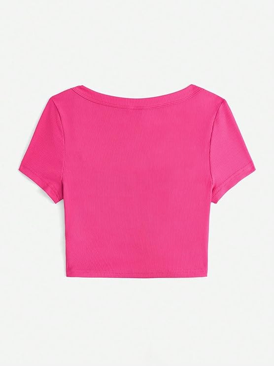 Women's Printed Square Neck Top – Pink Cotton Blend with Short Sleeves