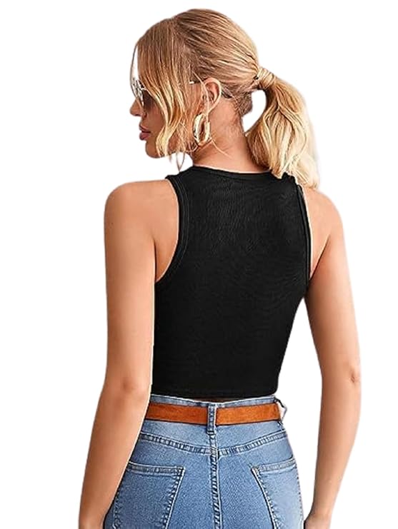 Women's Sleeveless Ribbed Crop Tank Tops – Solid Lycra Western Wear (Pack of 2)