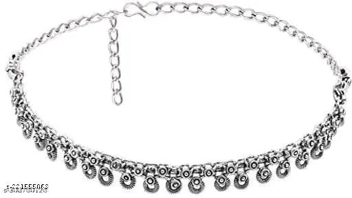 Women's Latest Design Silver Oxidised Necklace Contemporary Design Ethnic Choker Necklace Set with Nose Pin and Earrings