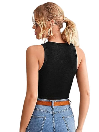 Women's Sleeveless Ribbed Crop Tank Tops – Solid Lycra Western Wear (Pack of 2)
